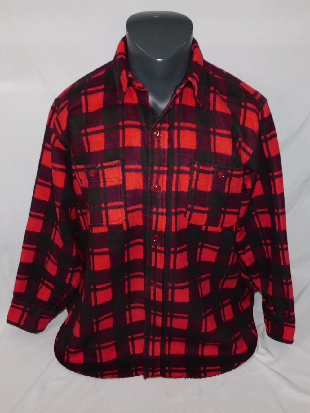 VTG Champion Heavy Flannel Red Black Buffalo Plaid Mens 16.5 L Work Shirt Grunge